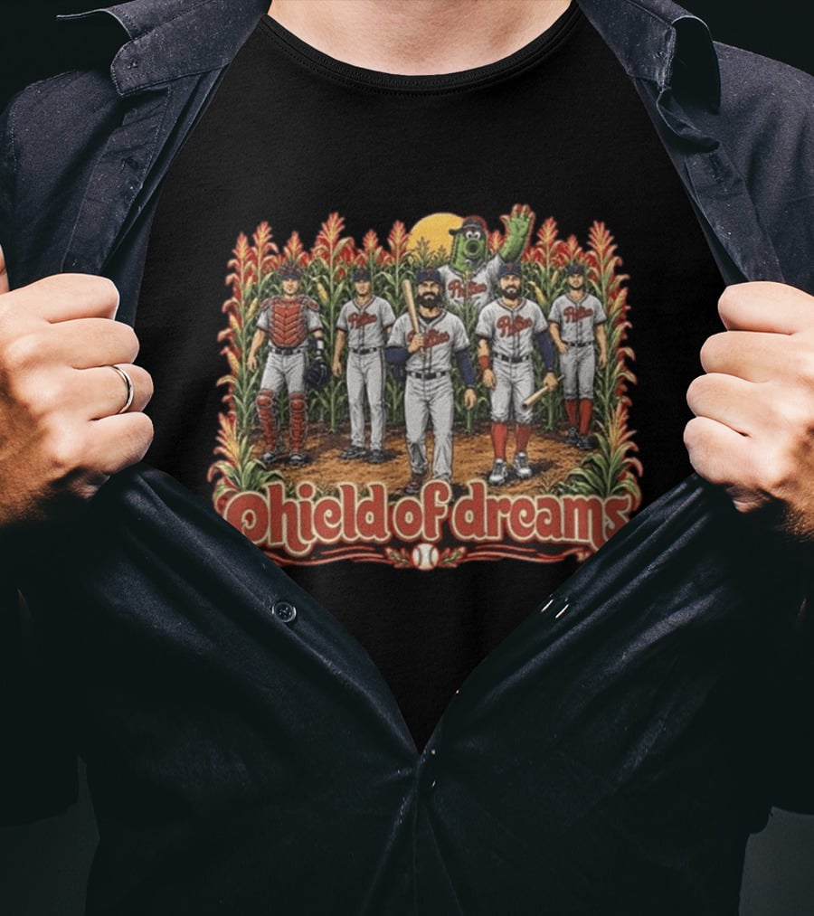 Phillies Phield Of Dreams Baseball Players And Mascot In Cornfield T-Shirt