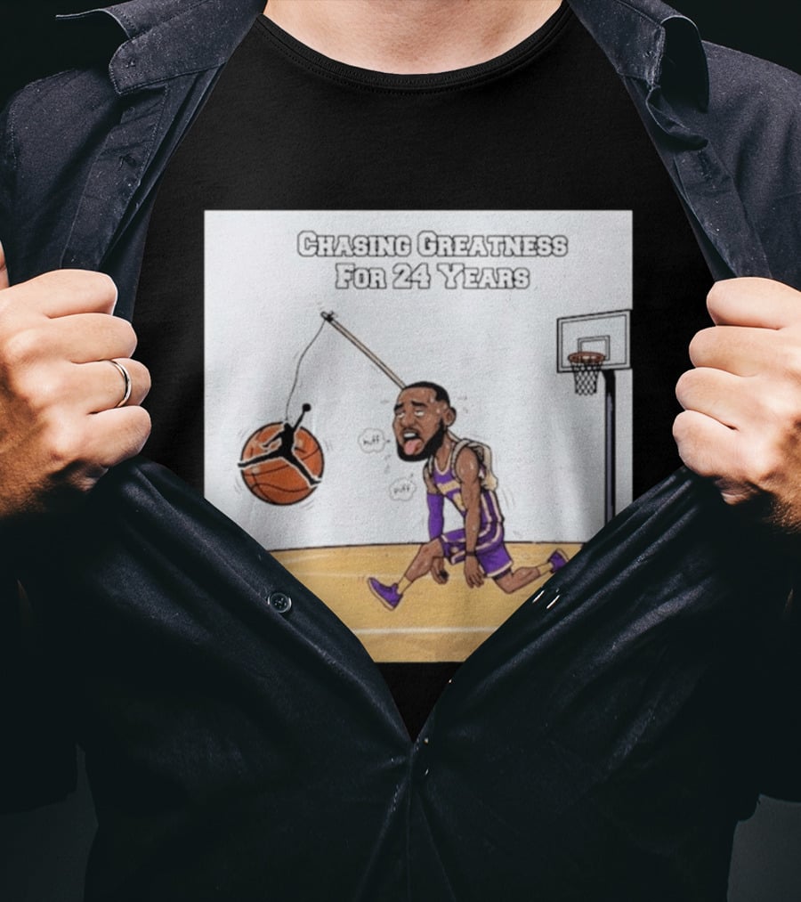 Chasing Greatness For 24 Years Basketball Cartoon With Hoop And Ball T-Shirt
