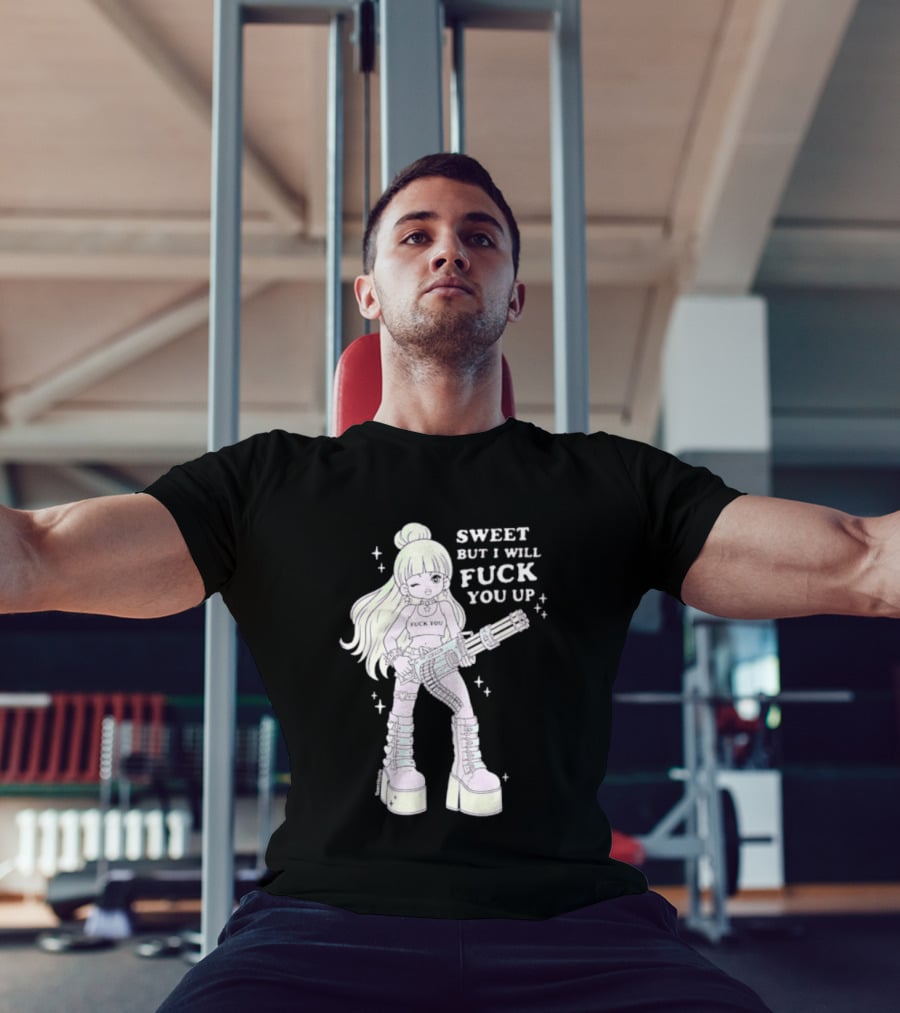 Sweet But I Will Fuck You Up Anime Girl Gun Platform Boots T-Shirt
