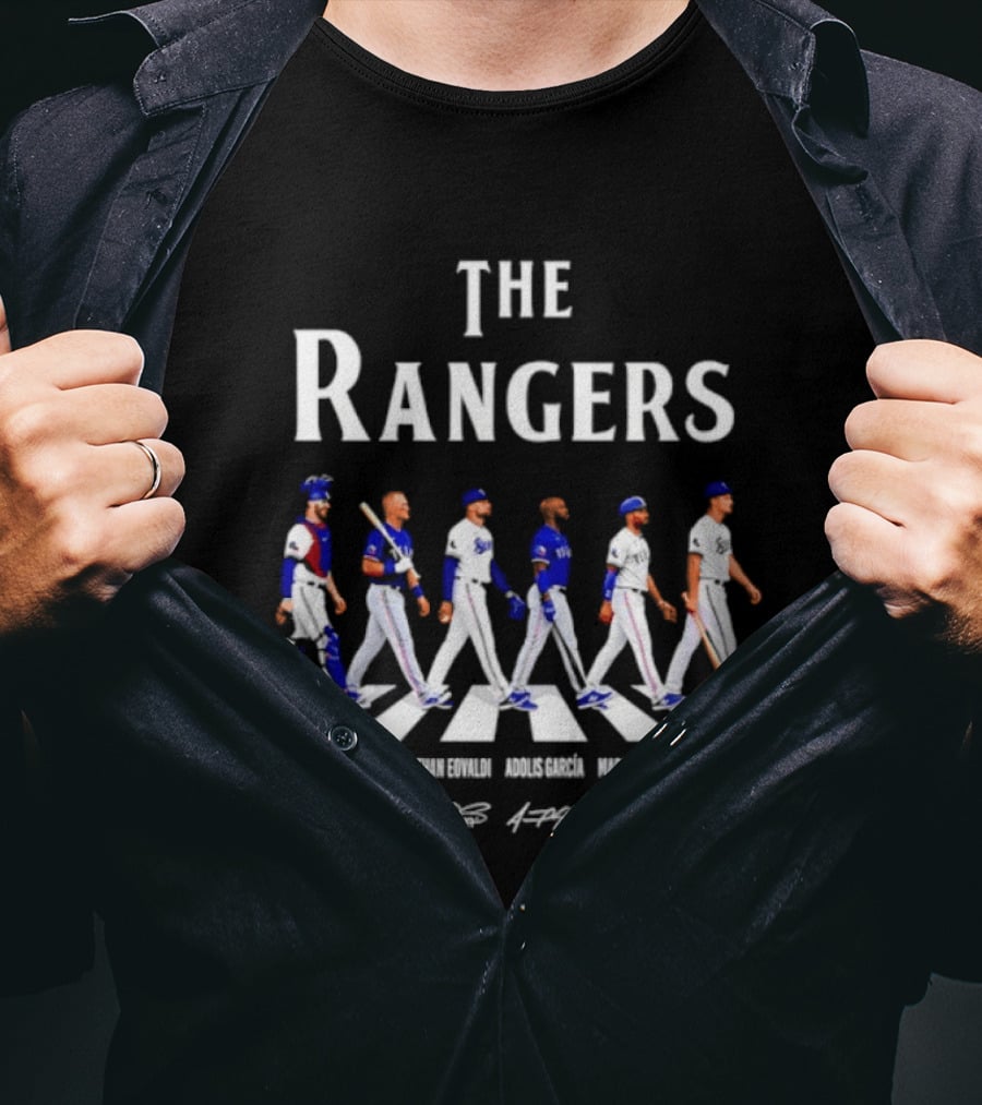 The Rangers Jonah Heim Josh Jung Nathan Eovaldi Adolis Garcia Marcus Semien Corey Seager Abbey Road Baseball Players T-Shirt