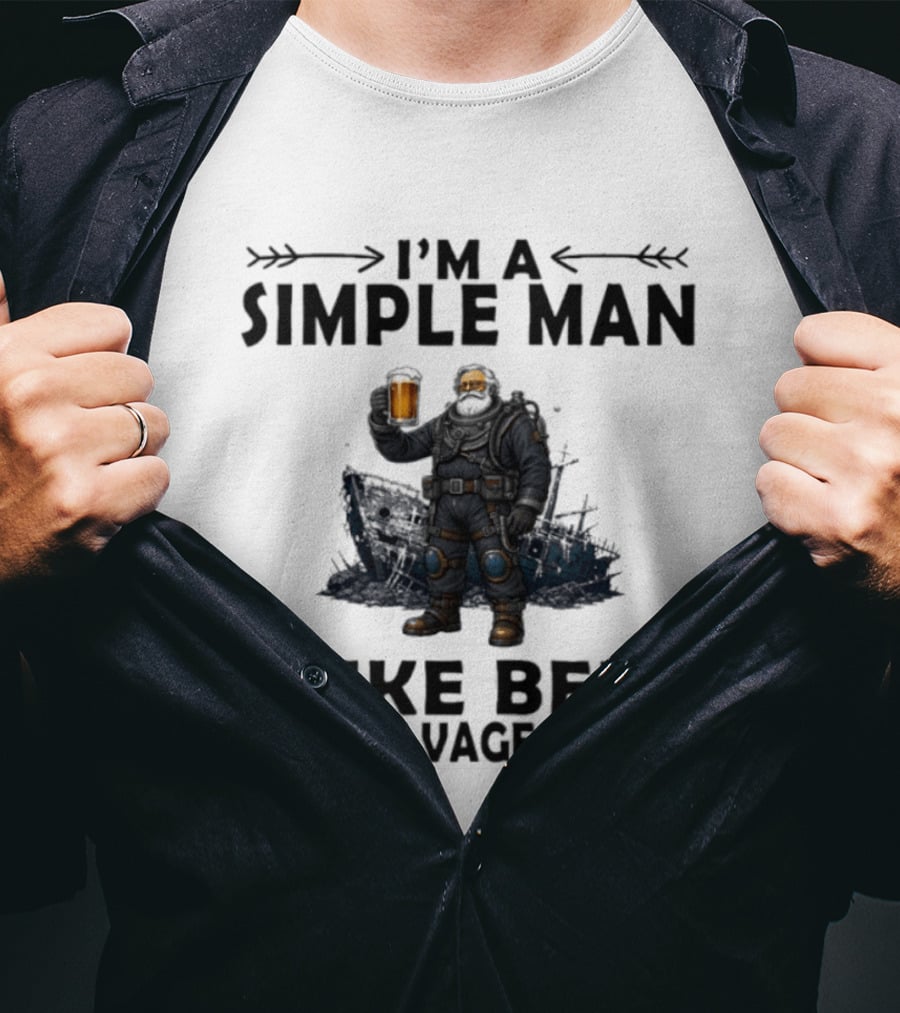 I'm A Simple Man I Like Beer And Salvage Diving Diver Holding Beer T-Shirt