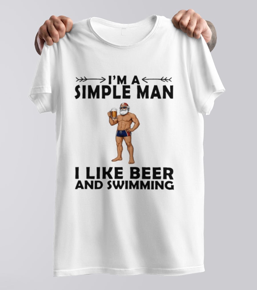 I'm A Simple Man I Like Beer And Swimming Funny Bearded Swimmer With Beer T-Shirt