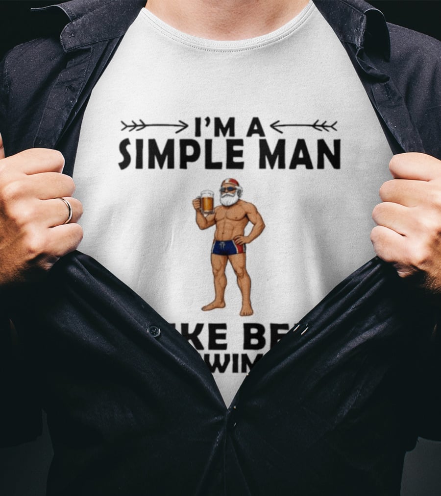 I'm A Simple Man I Like Beer And Swimming Funny Bearded Swimmer With Beer T-Shirt