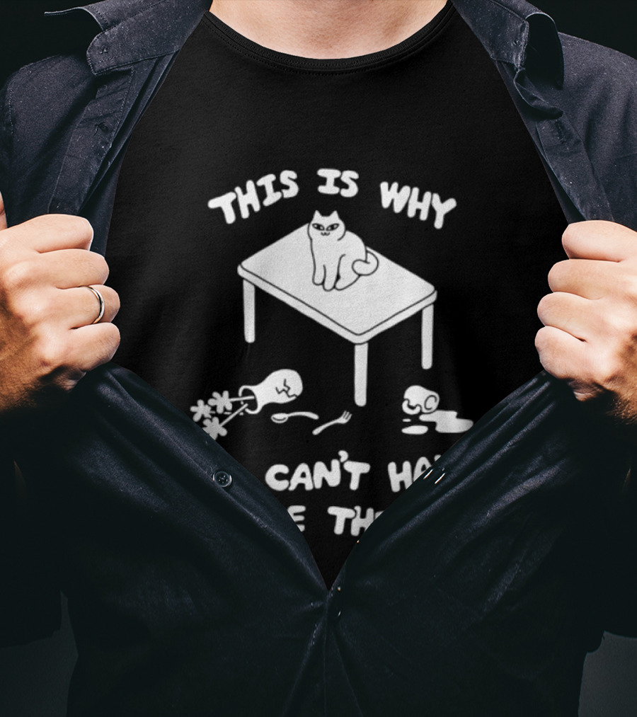 This Is Why We Can't Have Nice Things Cat On Table Spilled Cup And Fork T-Shirt