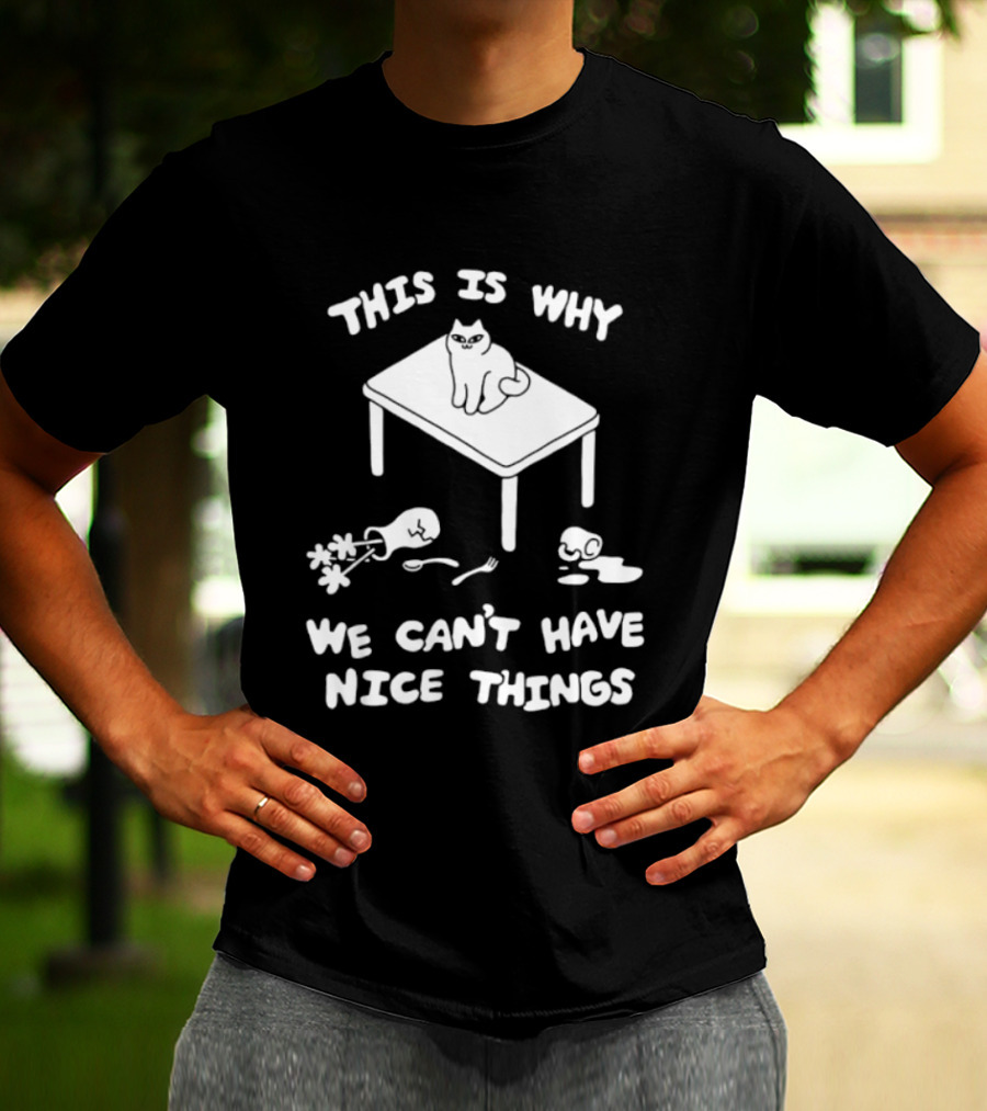 This Is Why We Can't Have Nice Things Cat On Table Spilled Cup And Fork T-Shirt