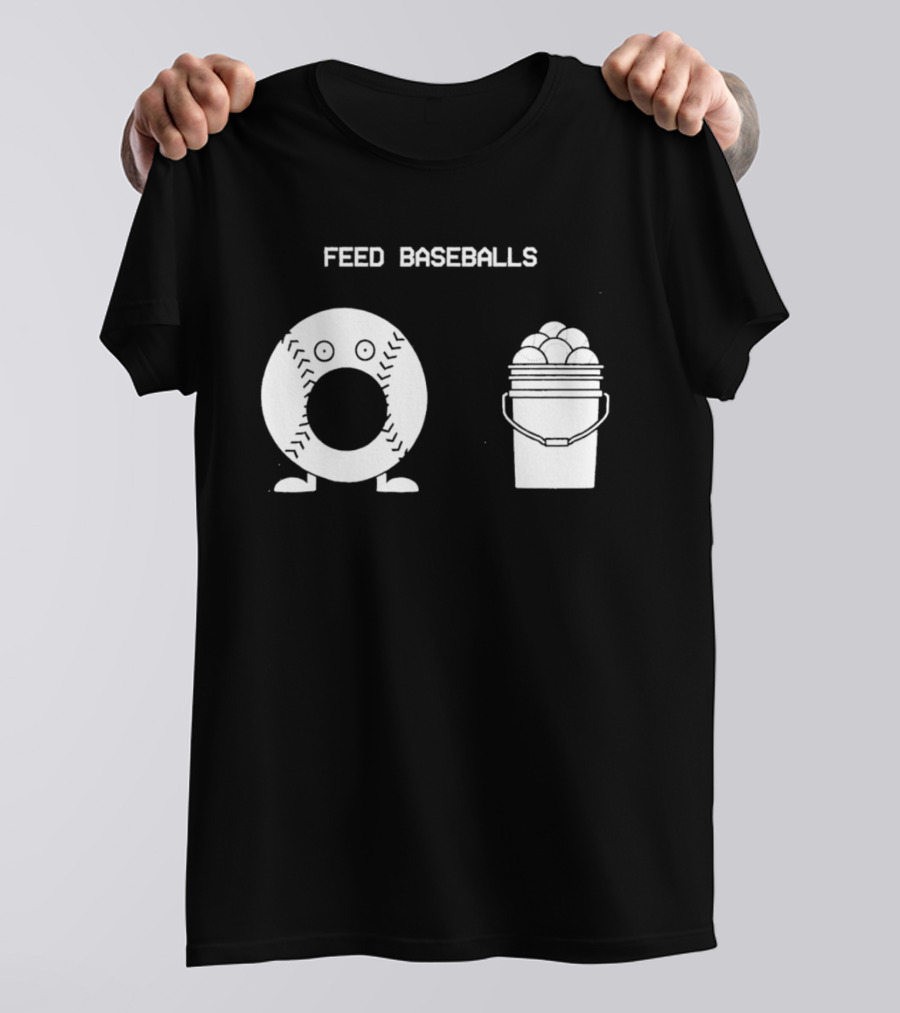 Feed Baseballs Funny Donut Character With Baseball Bucket T-Shirt