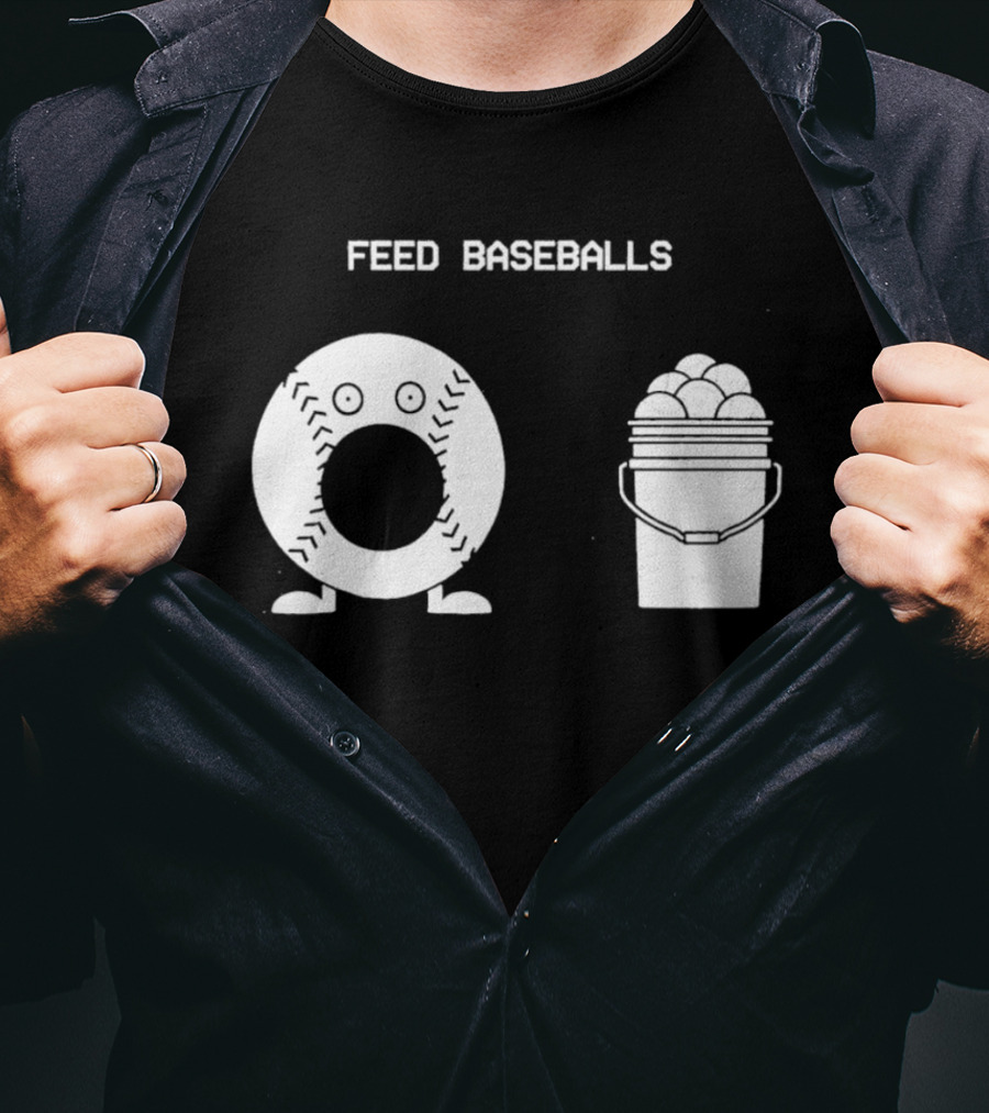 Feed Baseballs Funny Donut Character With Baseball Bucket T-Shirt