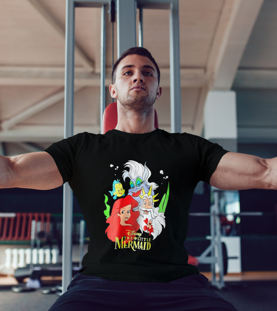 Disney The Little Mermaid Ariel Ursula King Triton Flounder Characters T-Shirt