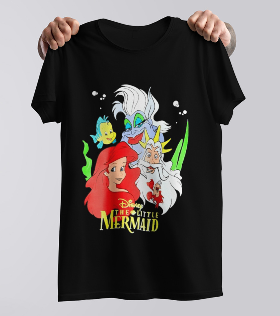 Disney The Little Mermaid Ariel Ursula King Triton Flounder Characters T-Shirt