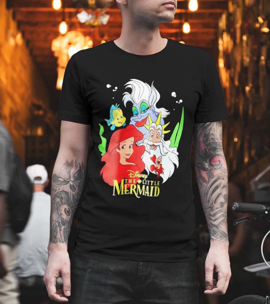 Disney The Little Mermaid Ariel Ursula King Triton Flounder Characters T-Shirt