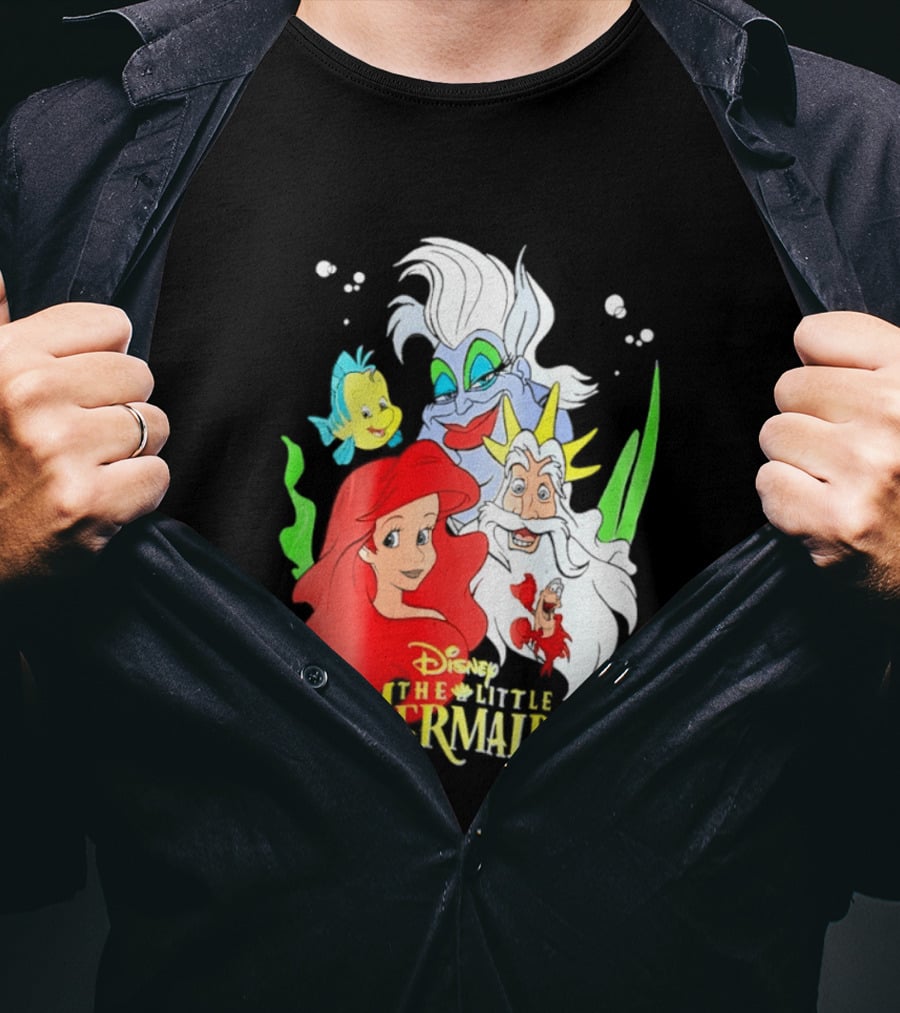 Disney The Little Mermaid Ariel Ursula King Triton Flounder Characters T-Shirt