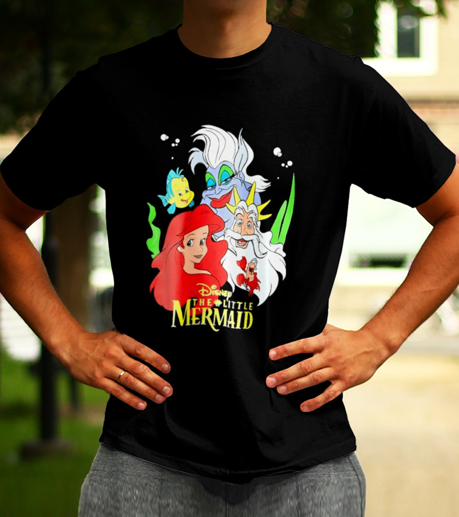 Disney The Little Mermaid Ariel Ursula King Triton Flounder Characters T-Shirt
