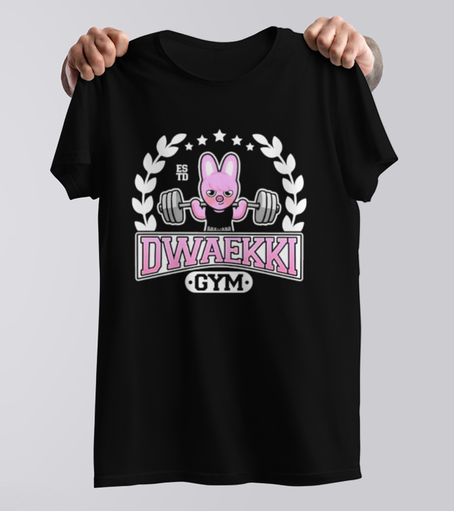 Dwaekki Gym Stray Hyunjin SKZOO K Pop Weightlifting Bunny Character Fitness Fan Gear T-Shirt