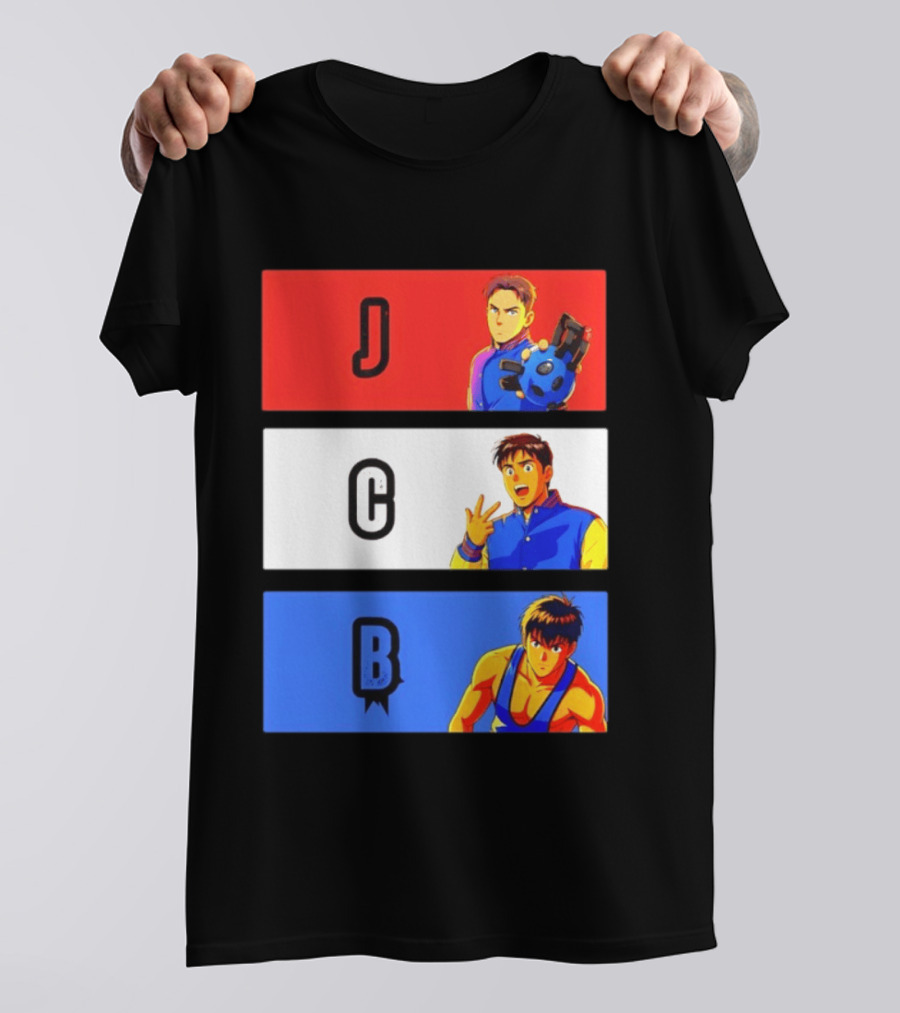 JCB Anime Characters Red White Blue Panels T-Shirt