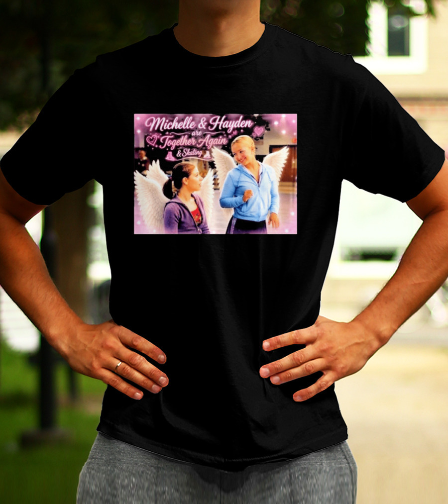 Michelle & Hayden Are Together Again Skating With Angel Wings And Hearts T-Shirt