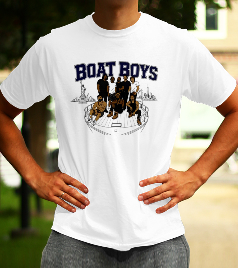 Boat Boys New York City Skyline Statue Of Liberty Group Giants T-Shirt