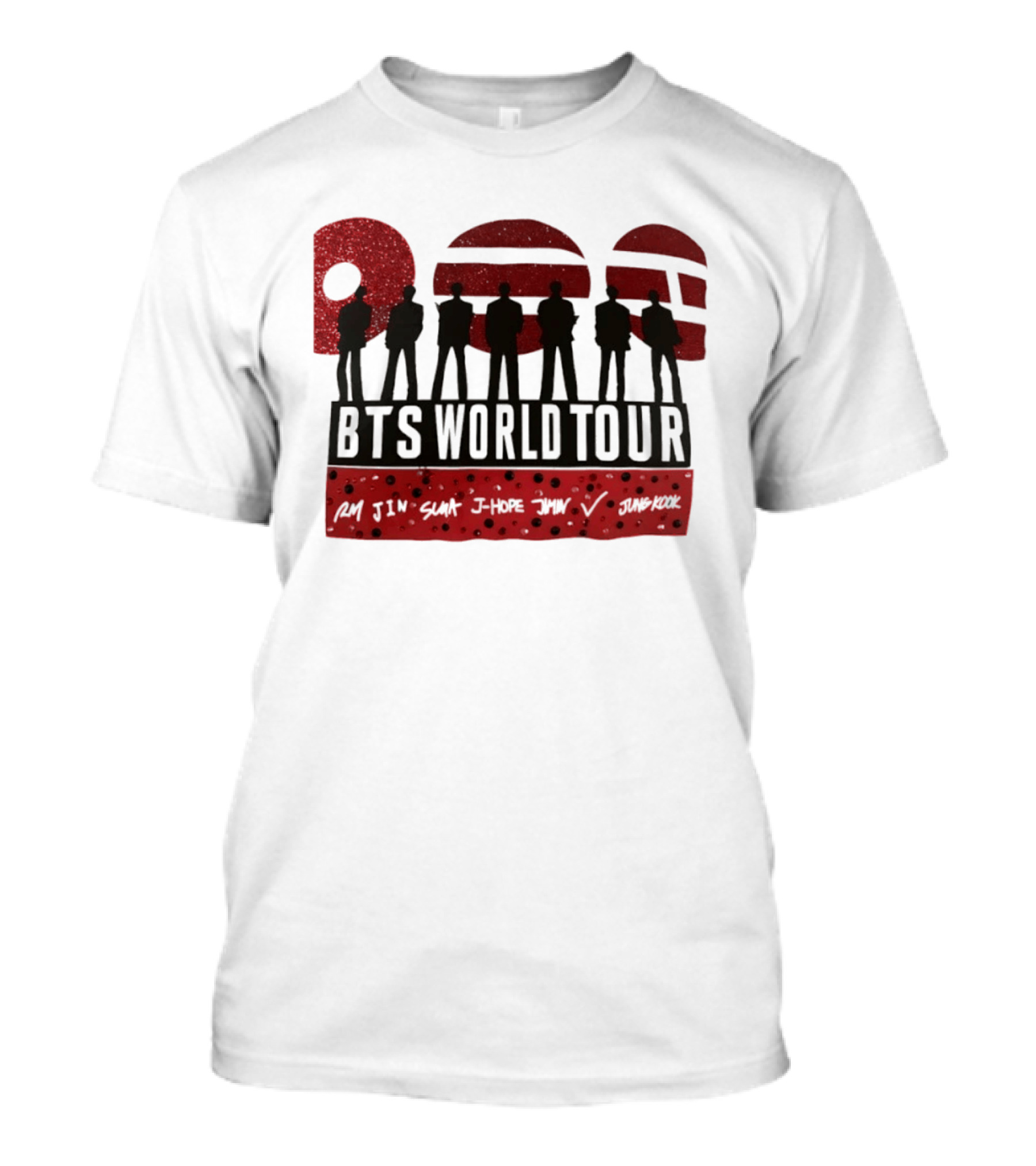 BTS World Tour RM Jin Suga J Hope Jimin V Jungkook Silhouettes Red Sparkle T-Shirt