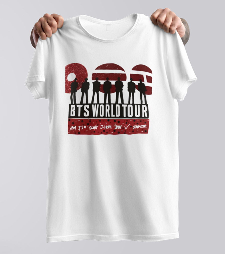 BTS World Tour RM Jin Suga J Hope Jimin V Jungkook Silhouettes Red Sparkle T-Shirt