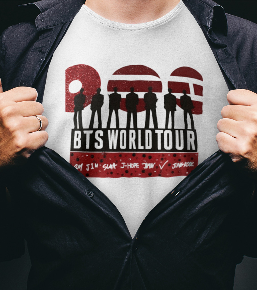 BTS World Tour RM Jin Suga J Hope Jimin V Jungkook Silhouettes Red Sparkle T-Shirt