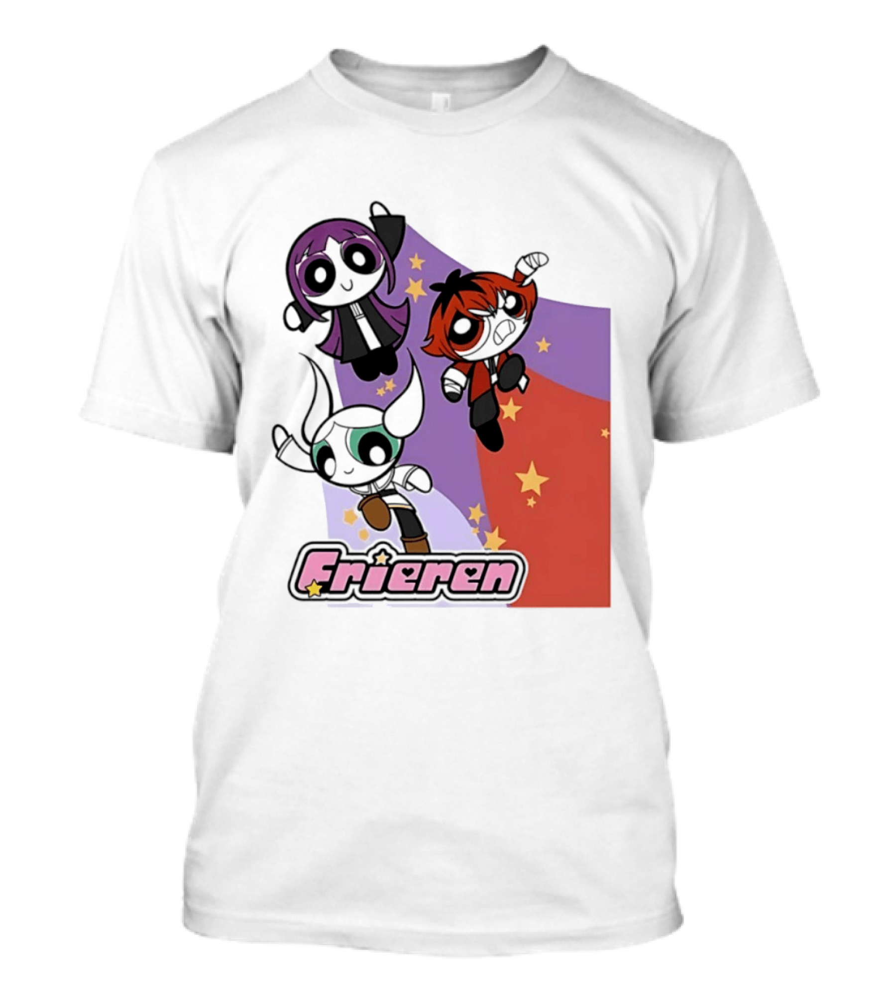 Frieren Characters In Powerpuff Girls Style With Stars T-Shirt