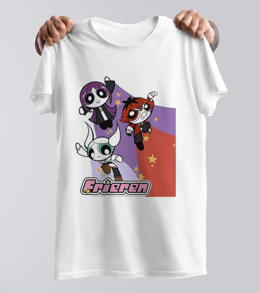 Frieren Characters In Powerpuff Girls Style With Stars T-Shirt