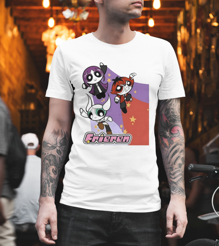 Frieren Characters In Powerpuff Girls Style With Stars T-Shirt
