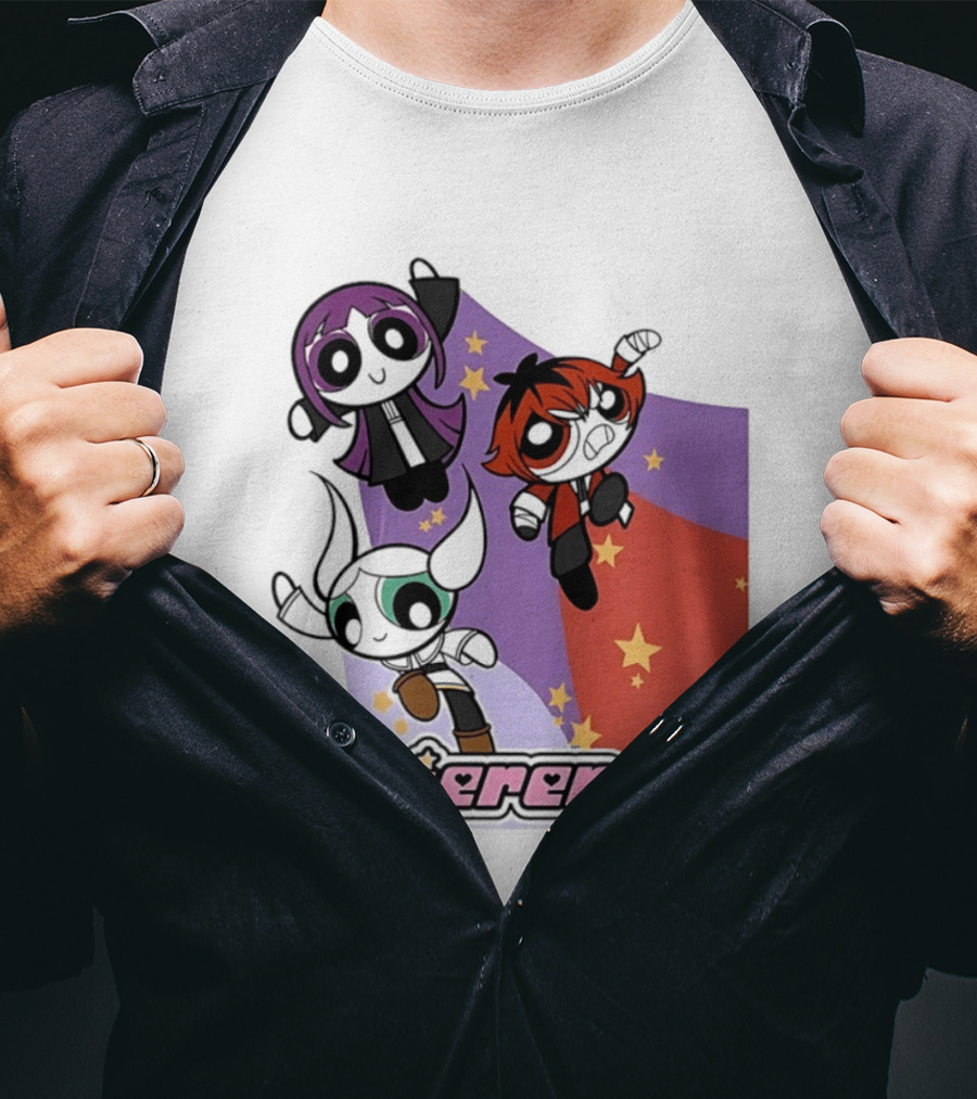 Frieren Characters In Powerpuff Girls Style With Stars T-Shirt