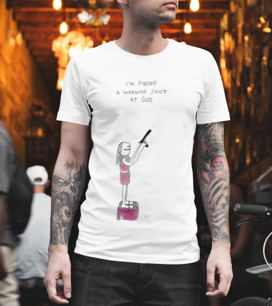 I'm Firing A Warning Shot At God Cartoon Character With Gun T-Shirt