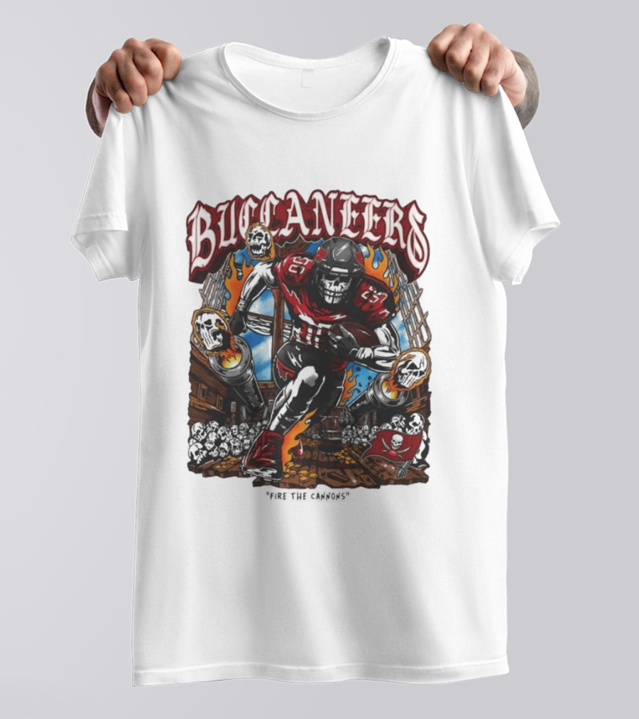 Warren Lotas Buccaneers Skull Football Player Flames T-Shirt