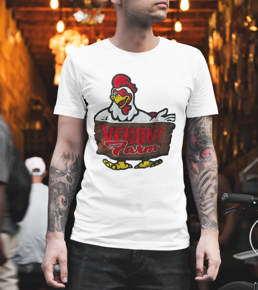 Wehunt Farm Chicken Winking Rooster With Red And Yellow Accents T-Shirt