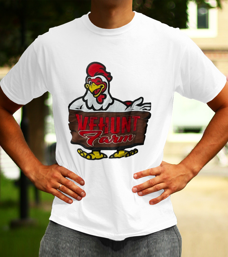 Wehunt Farm Chicken Winking Rooster With Red And Yellow Accents T-Shirt