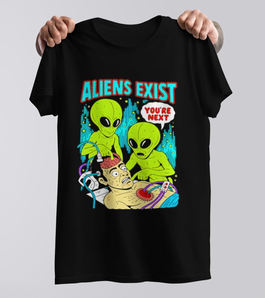 Aliens Exist You Are Next Green Alien Abduction Teen Hearts T-Shirt