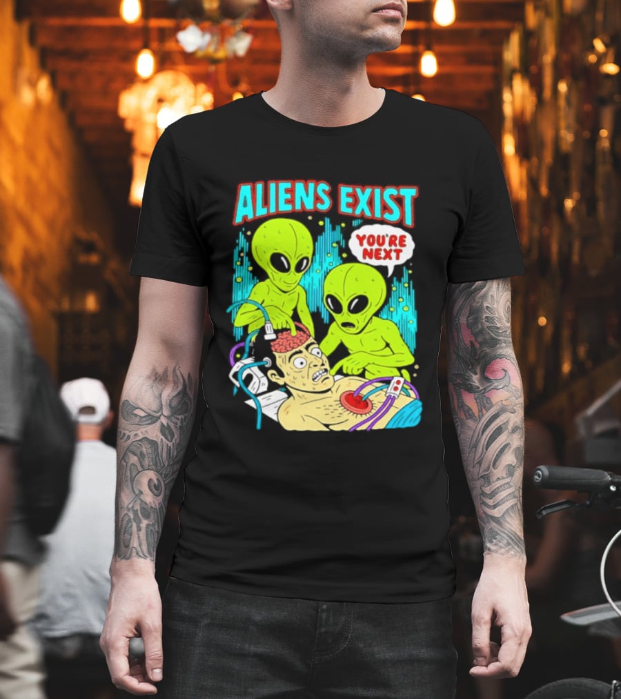 Aliens Exist You Are Next Green Alien Abduction Teen Hearts T-Shirt
