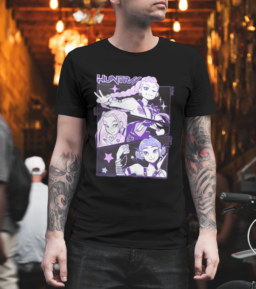 Huntrix Rumi Mira Zoey K POP World Tour Demon Hunters 2 Sided T-Shirt