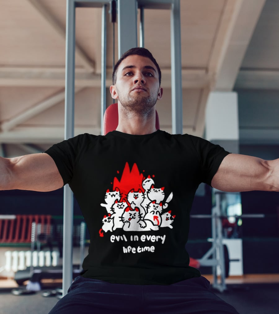 Evil In Every Lifetime Cats With Red Flames T-Shirt