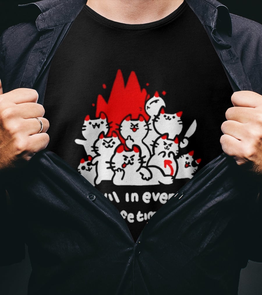 Evil In Every Lifetime Cats With Red Flames T-Shirt