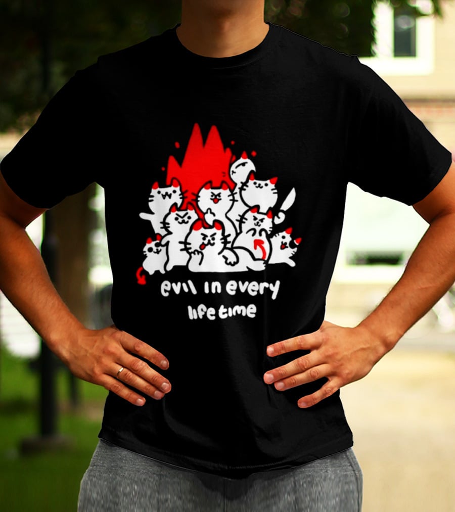 Evil In Every Lifetime Cats With Red Flames T-Shirt