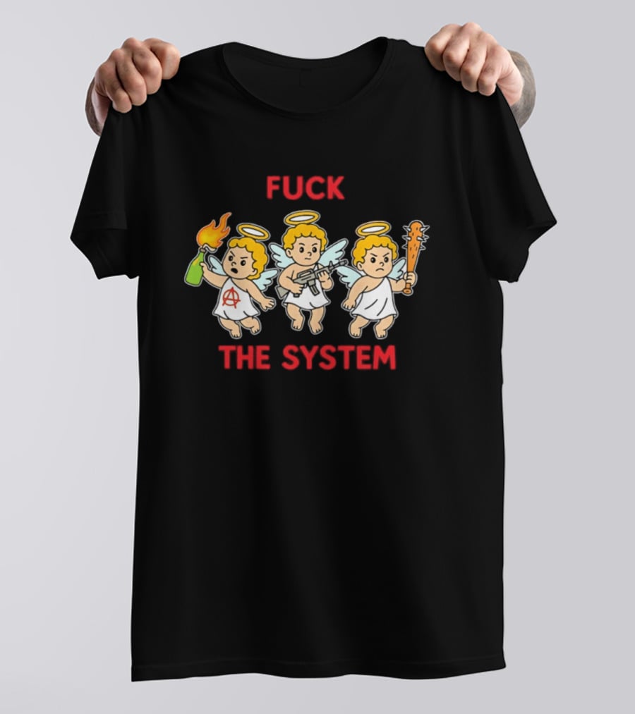 Anarchy Angels Punk Rebellion Fuck The System Cherub T-Shirt