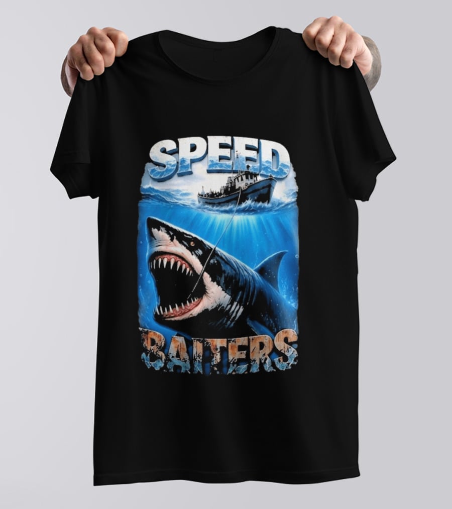 Speed Baiters Shark With Boat And Ocean T-Shirt