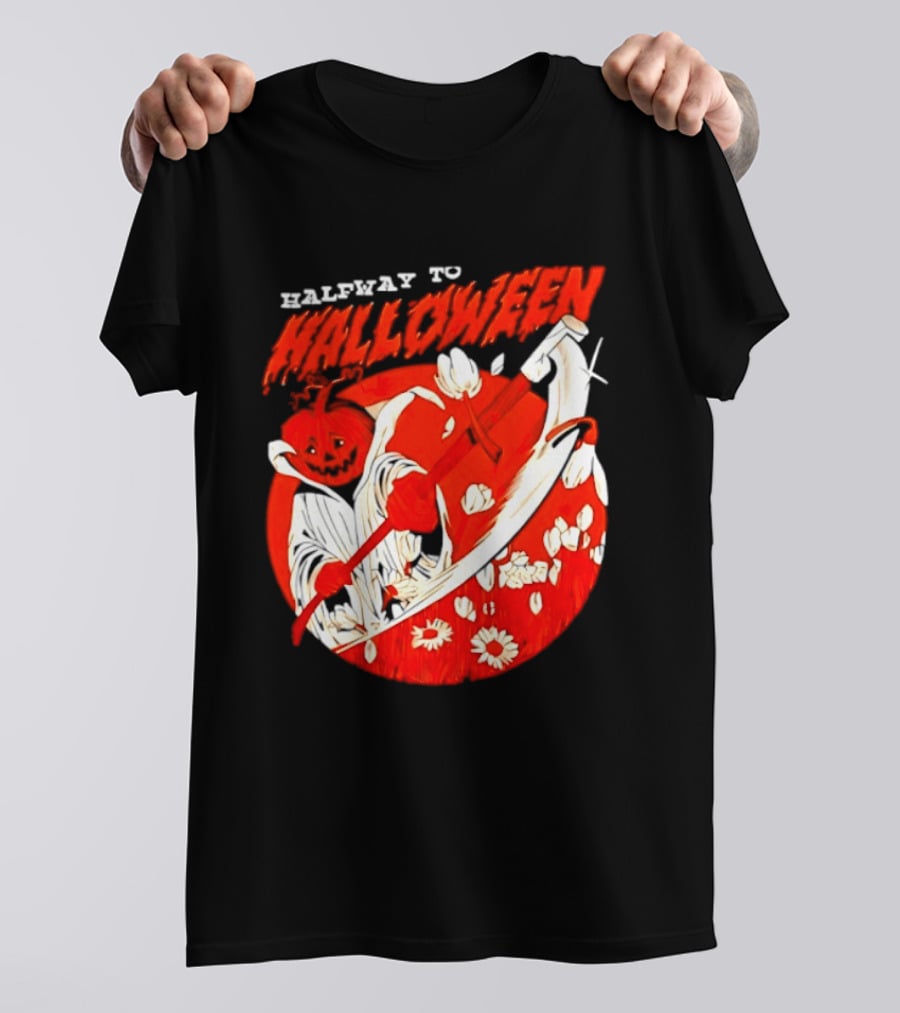 Halfway To Halloween Pumpkin Reaper Spooky T-Shirt