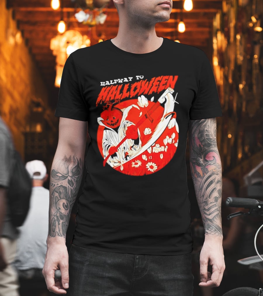 Halfway To Halloween Pumpkin Reaper Spooky T-Shirt