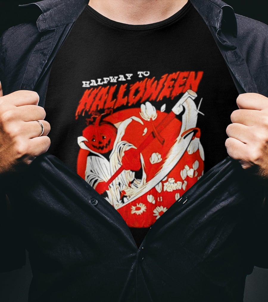 Halfway To Halloween Pumpkin Reaper Spooky T-Shirt