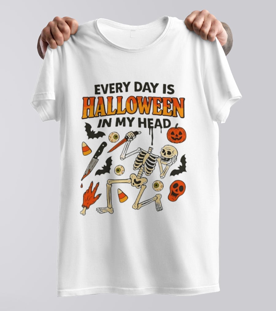 Every Day Is Halloween In My Head Teen Hearts Skeleton Pumpkin Bats Candy Corn T-Shirt