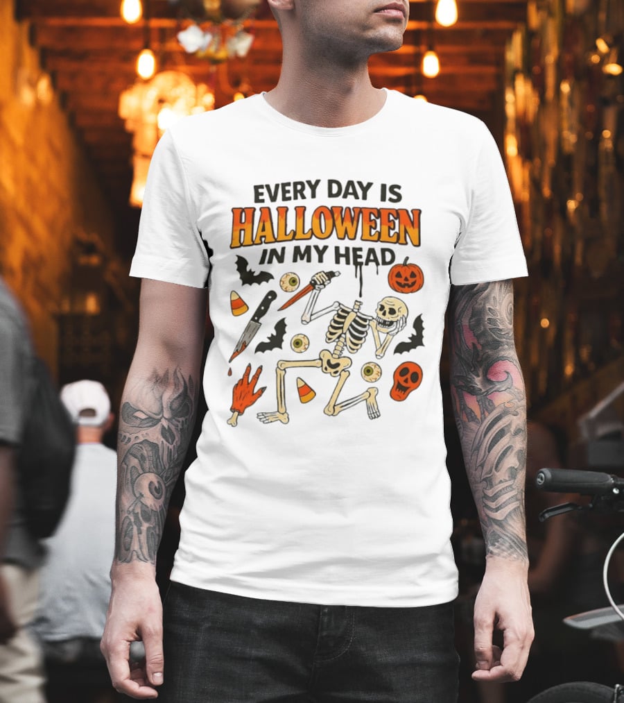 Every Day Is Halloween In My Head Teen Hearts Skeleton Pumpkin Bats Candy Corn T-Shirt