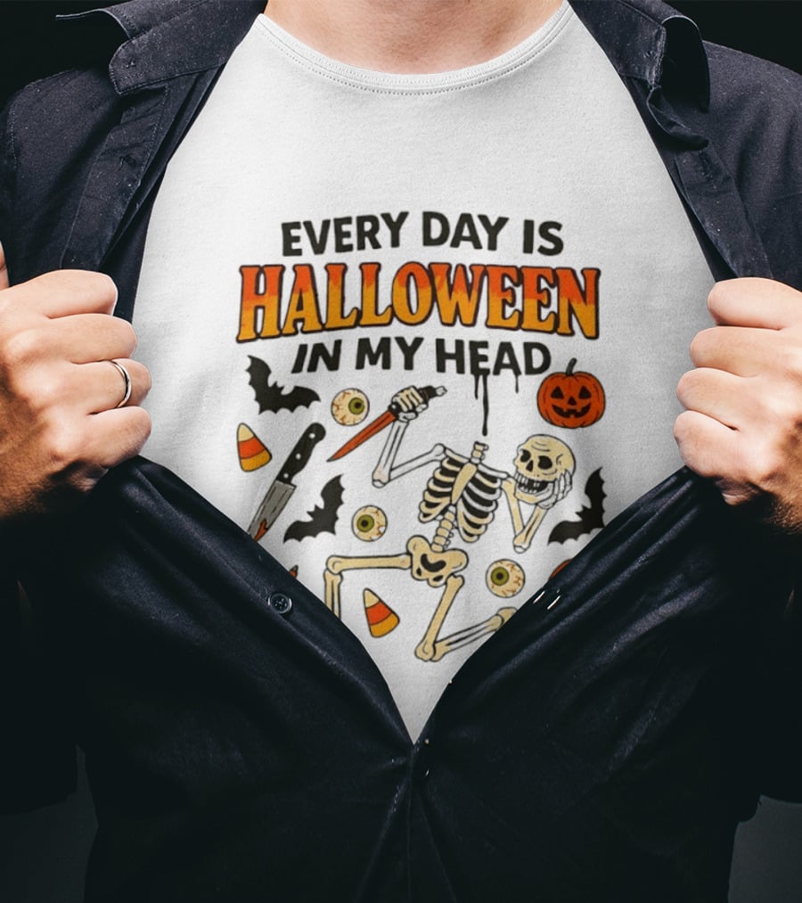 Every Day Is Halloween In My Head Teen Hearts Skeleton Pumpkin Bats Candy Corn T-Shirt