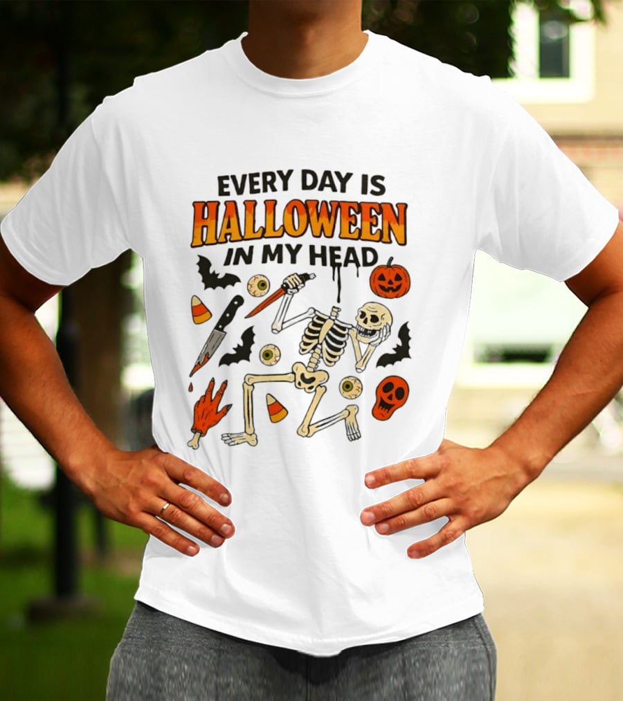 Every Day Is Halloween In My Head Teen Hearts Skeleton Pumpkin Bats Candy Corn T-Shirt