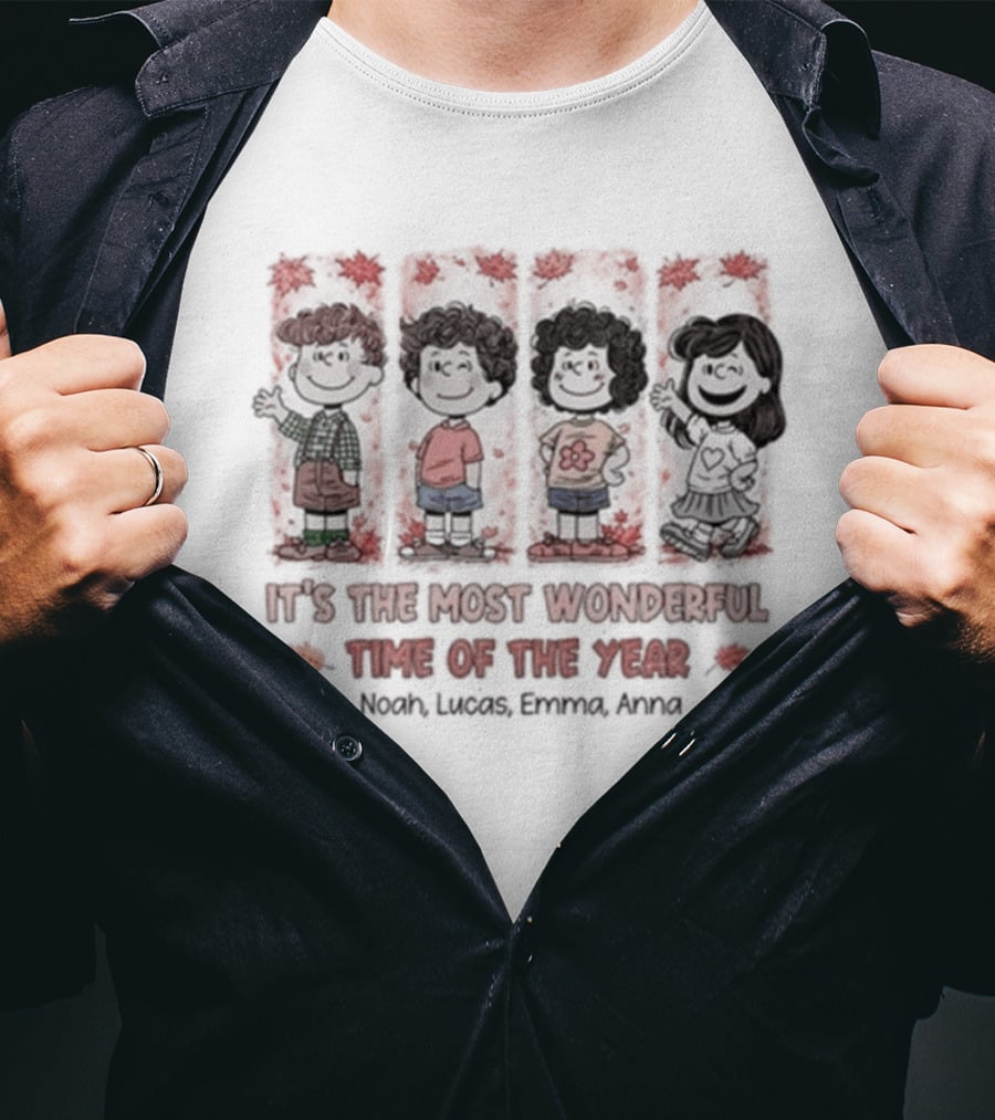 It's The Most Wonderful Time Of The Year Fall Snoopy Personalized Noah Lucas Emma Anna T-Shirt