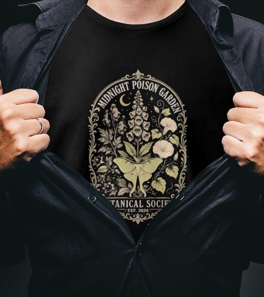 Midnight Poison Garden Botanical Society Est 2026 Moth Moonflower T-Shirt