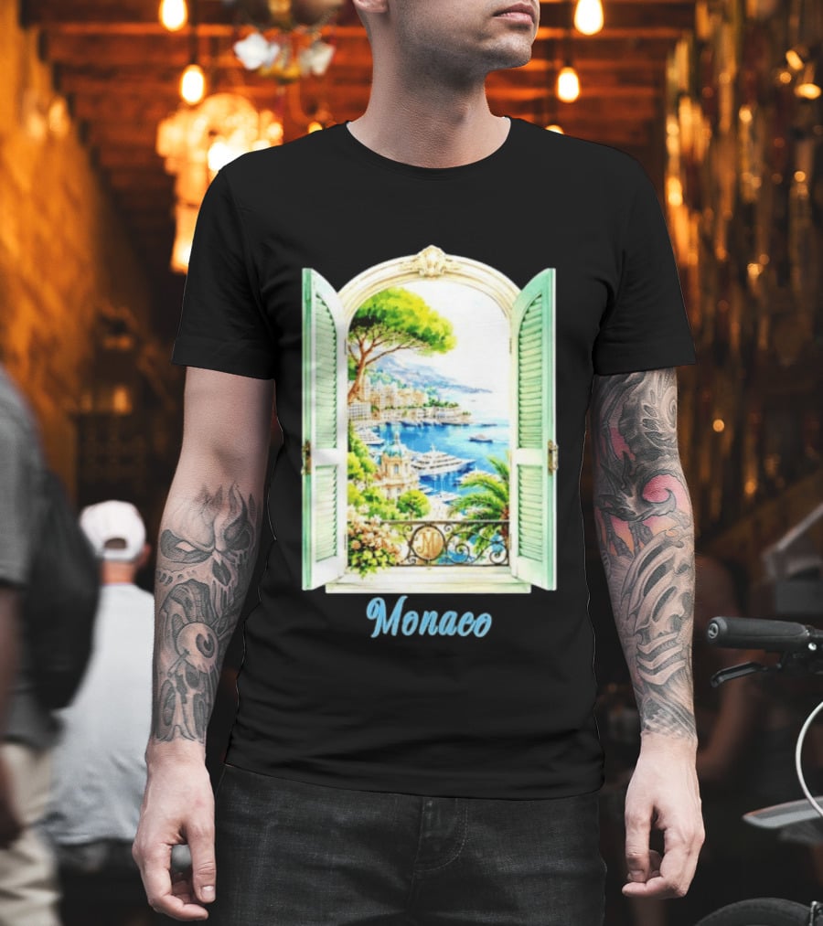 Monaco Window View French Riviera Monte Carlo Scenic Coastal Paradise T-Shirt