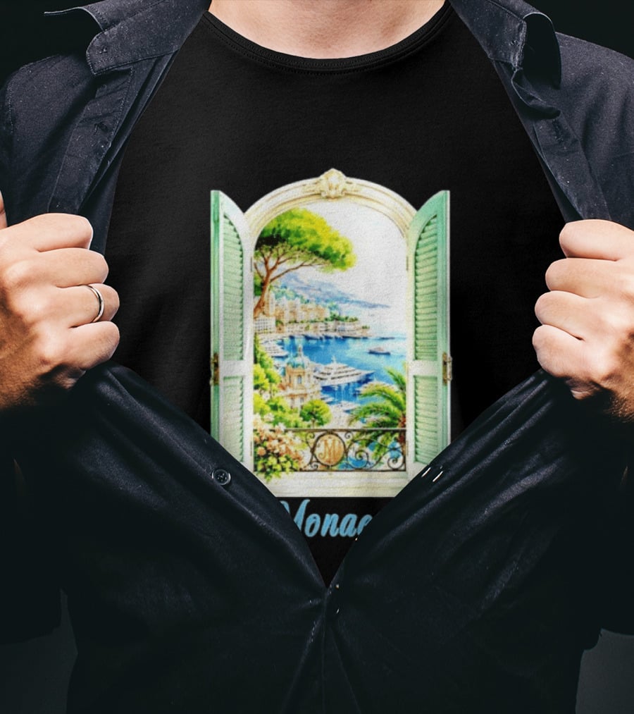 Monaco Window View French Riviera Monte Carlo Scenic Coastal Paradise T-Shirt